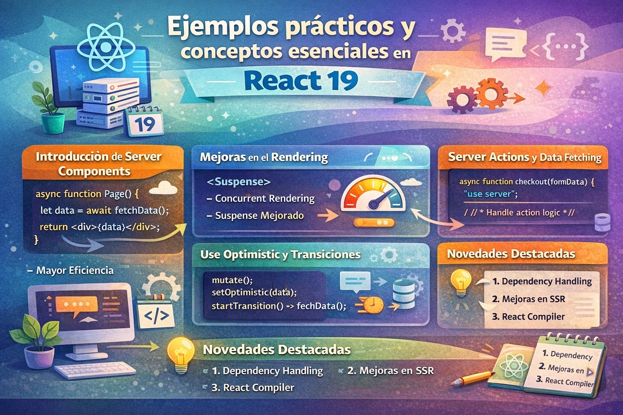 Ejemplos prácticos y conceptos esenciales en React 19