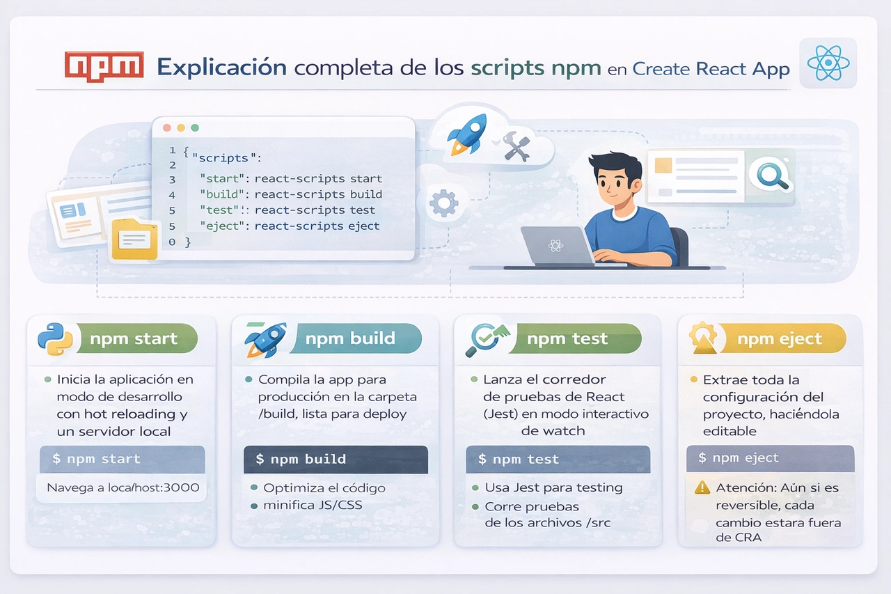 Explicación completa de los scripts npm en Create React App