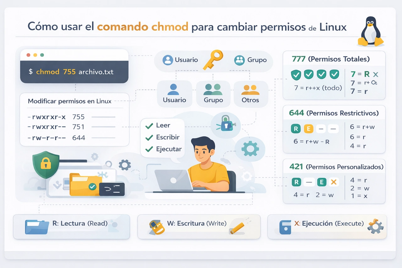 Cómo usar el comando chmod para cambiar permisos de archivos en Linux