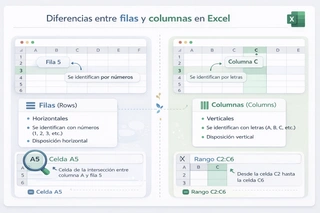 Diferencias entre filas y columnas en Excel