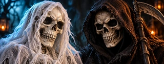 Skeleton Ghosts vs Grim Reapers for Halloween Decor Comparison