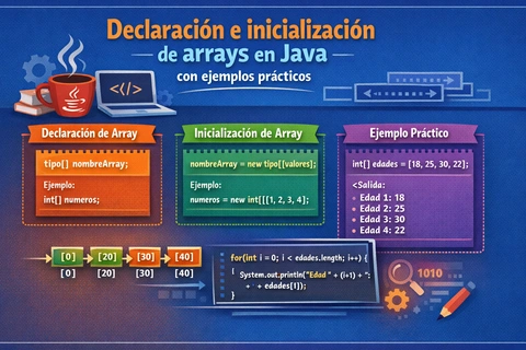 Declaración e inicialización de arrays en Java con ejemplos prácticos