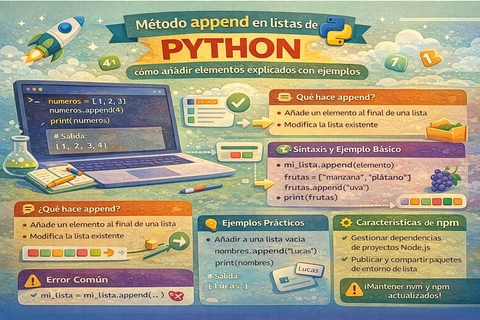 Método append en listas de Python: cómo añadir elementos explicados con ejemplos