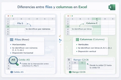 Diferencias entre filas y columnas en Excel