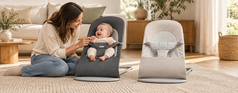 Comparing BabyBjörn Bouncer Balance Soft in Dark Gray and Sand Gray
