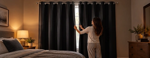 Insulated Black Blackout Curtains Set - Room Darkening Panels