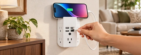 Multi Plug Wall Mount Outlets with USB Charging Ports and Phone Holder