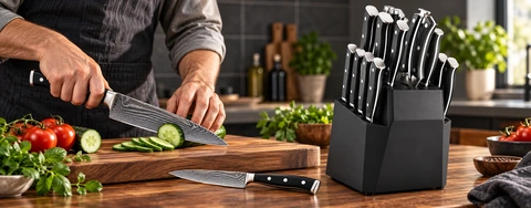 Comparison of Premium Damascus Kitchen Knife Sets with Accessories