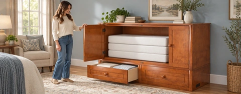 Convertible Cabinet Beds with Foldable Mattress and Storage Drawer