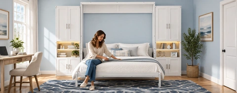 Multifunctional Murphy Beds: Desk, Shelves, LED Lights Included