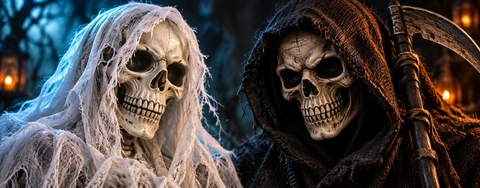 Skeleton Ghosts vs Grim Reapers for Halloween Decor Comparison