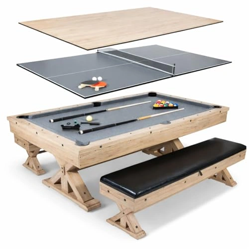 Click to view 7&rsquo; 3-in-1 Multi Game Pool Table with Dining Top and Storage Bench