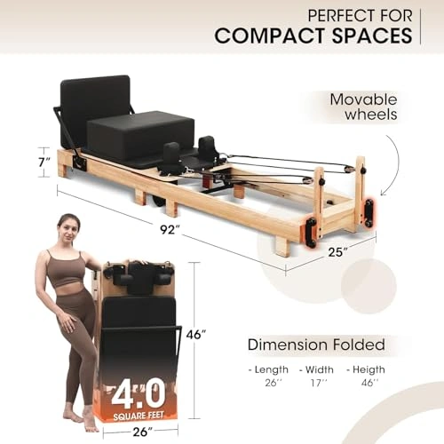 Click to view Pilates Reformer PAETA Wooden Foldable Pilates Reformer Machine with Accessories