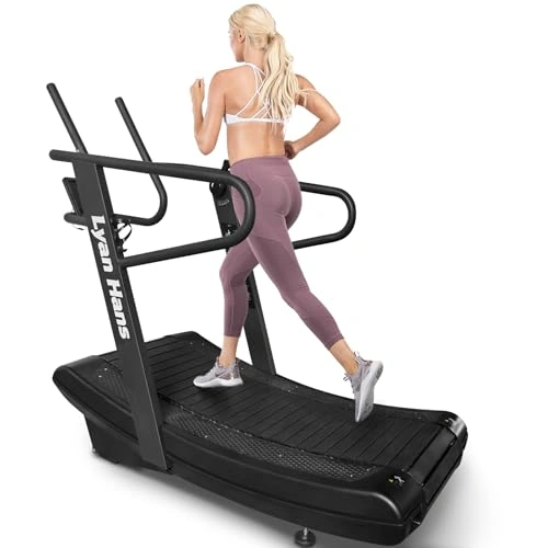 Click to view Curved Manual Treadmill with Resistance Levels and LCD for Home Gym