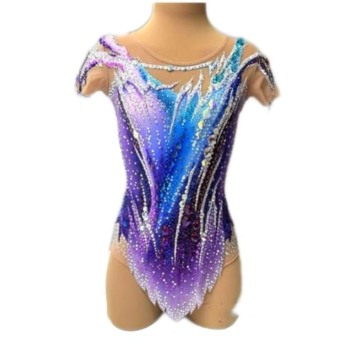 Click to view ZYDANC Colorful Gymnastic Leotard Sparkly Ballet Dance Costume Women&rsquo;s Short Sleeve Dress