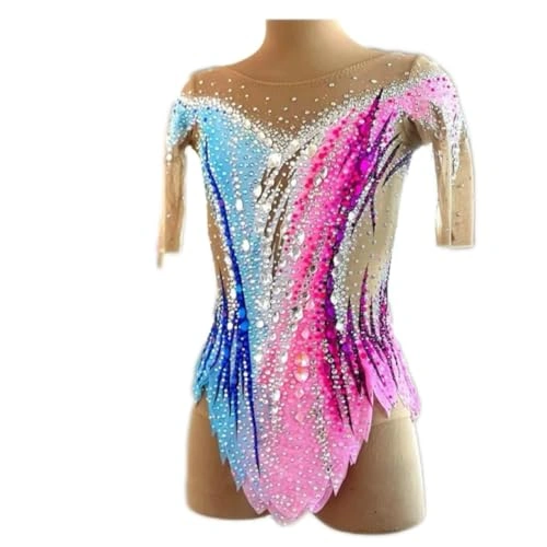 Click to view ZYDANC Medium Sleeve Gymnastic Leotards for Competition Pink 15-16 Years