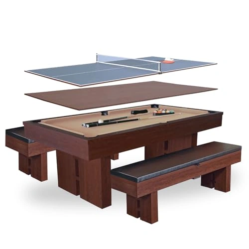 Click to view 7 FT Pool Table with Dining Top 3-in-1 Combo Game Table Billiards Ping Pong and Dining