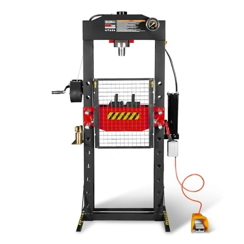 Click to view MechMaxx 30 Ton H-Frame Air/Hydraulic Shop Press with Hand Winch and Safety Guard
