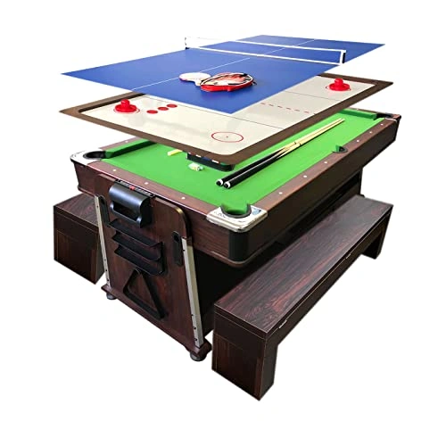 Click to view Simba USA 4-in-1 7Ft Green Pool Table with Benches, Air Hockey, and Tennis