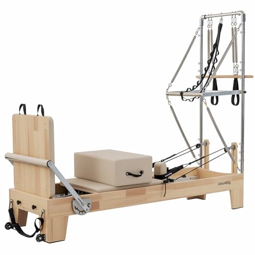 Click to view LeisureKing Pilates Reformer with Tower for Home Gym Workout and Studio Use