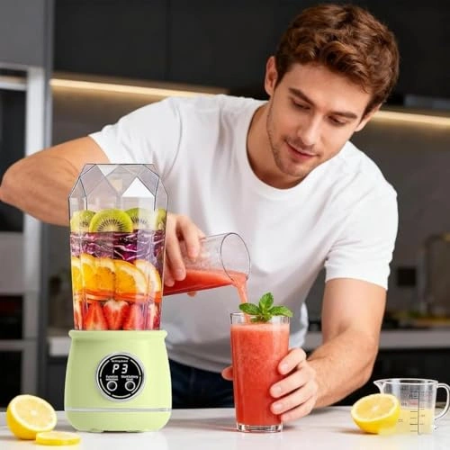 Click to view Electric USB Juicer Mixer Mini Personal Fruit Blender with 6 Blades and 3 Speed Gears