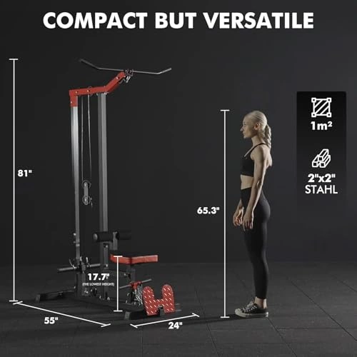 Click to view Mikolo LAT Pulldown Machine with Leg Hold Down Attachment and Cable Row