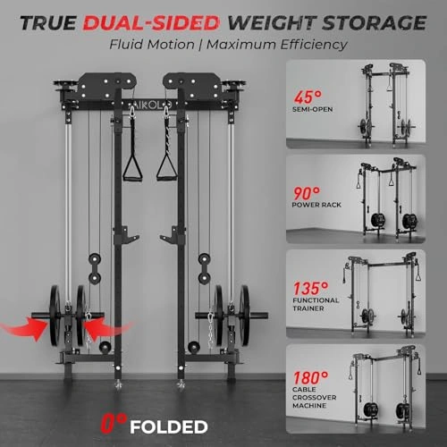 Click to view Mikolo Folding Squat Rack Wall Mounted Power Rack with Cable Crossover and Lat Pulldown