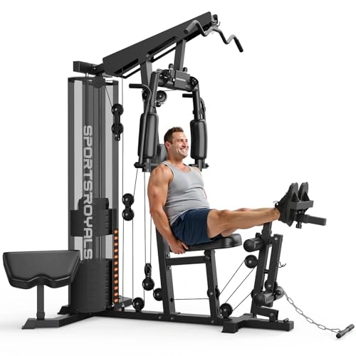 Click to view Sportsroyals Home Gym Multifunctional Workout Station with Leg Press and 150LBS Weight Stack