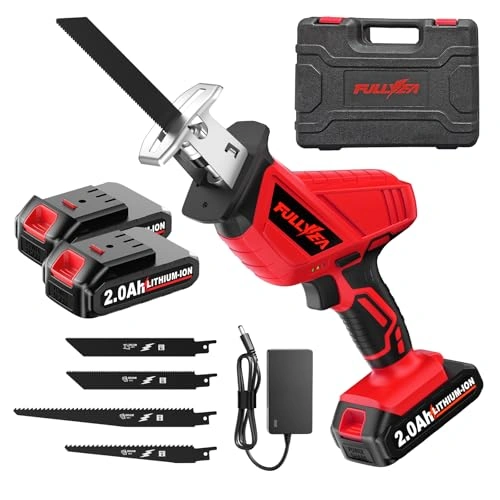 Click to view FULLYEA Reciprocating Saw Cordless with 0-3500 SPM Variable Speed and 2 Batteries