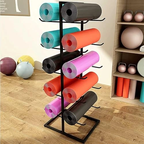 Click to view Sturdy Floor-Standing Yoga Mat Rack and Foam Roller Organizer for Home Gym