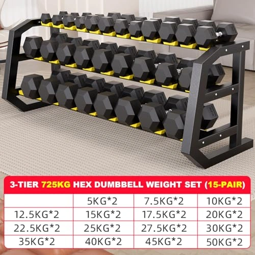 Click to view XSLRYH Rubber Coated Hex Dumbbell Weight Set with Storage Rack for Home Gym