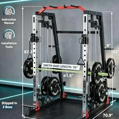 Click to view Smith Machine Home Gym 2200lbs Squat Rack Power Cage with Lat-Pull Down System