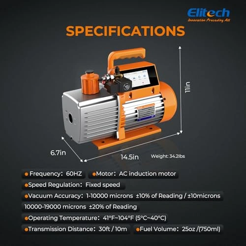 Click to view Elitech 12 CFM HVAC Vacuum Pump with Micron Gauge and Touchscreen