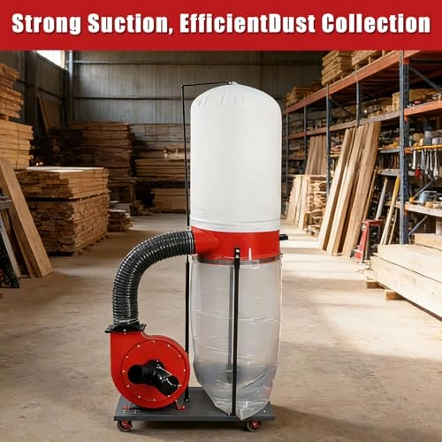 Click to view 1500W Vertical Industrial Dust Collector with 50-Gallon Collection Bag and Mobile Base