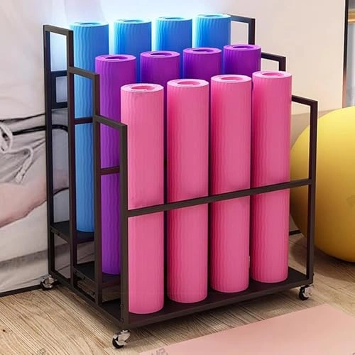 Click to view Large Capacity Yoga Mat Storage Rack with Lockable Wheels