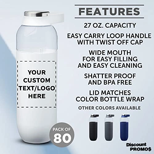 Click to view Custom Strike Plastic Water Bottles with Carrier Handle 27 oz Set of 80