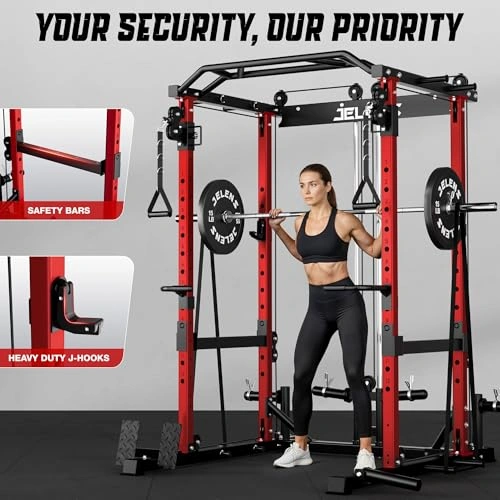 Click to view JELENS C12 Squat Rack for Home Gym with Adjustable Pulley System