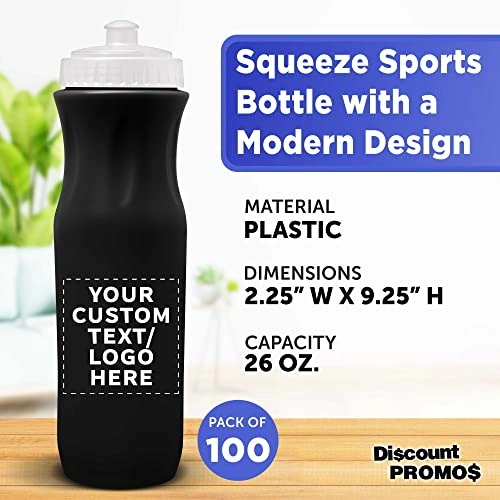 Click to view Discount Promos 100 Plastic Water Bottles Set 26 oz Customizable Text Logo