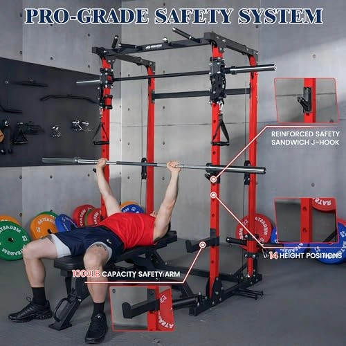Click to view Smith Machine 5 in 1 Heavy-Duty Squat Rack with Cable Crossover for Full-Body Workout