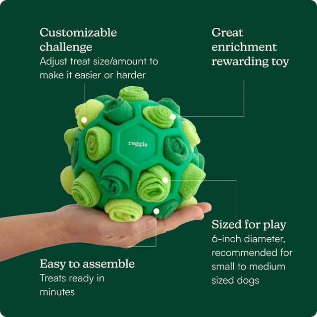 Click to view Reggie Snuffle Ball for Dogs - Interactive Treat Dispensing Toy