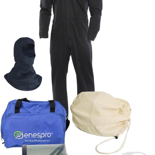 Click to view ## Enespro ArcGuard CAT 2 12-Calorie Arc Flash Suit Kit, X-Large, Size 10 Gloves