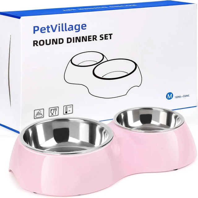 Click to view PetVillage Double Dog Bowls Set – Non-Slip Food &amp; Water Dishes with Resin Stand