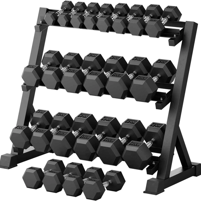 Click to view RitFit Rubber Hex Dumbbell Set with Storage Rack for Home Gym