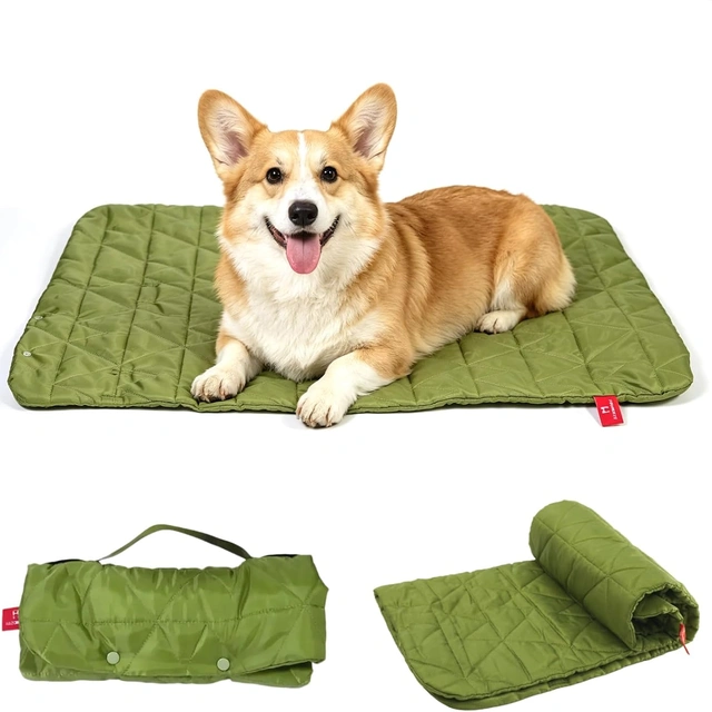 Click to view ## Portable Waterproof Outdoor Dog Bed for Small Dogs (Olive Green-S)