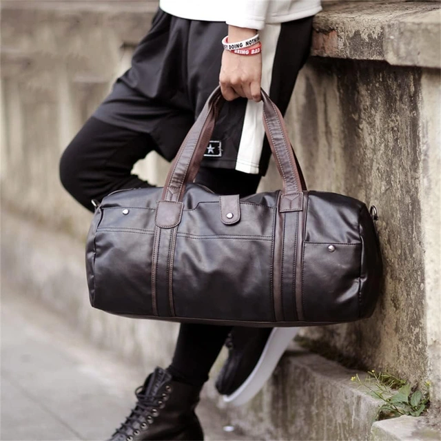 Click to view HBJWOV Sports Bag Men for Gym Yoga Soft Pu Leather Cylindrical Sport Fitness Bag