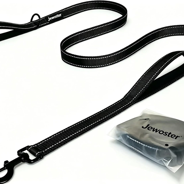Click to view ## JEWOSTER Heavy Duty Dog Leash with 2 Padded Handles, 6 ft, Black