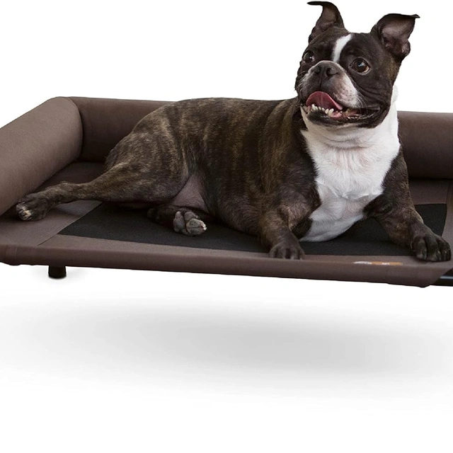 Click to view ## K&amp;H Bolster Dog Cot Cooling Indoor/Outdoor Dog Bed, Chocolate 32" X 25