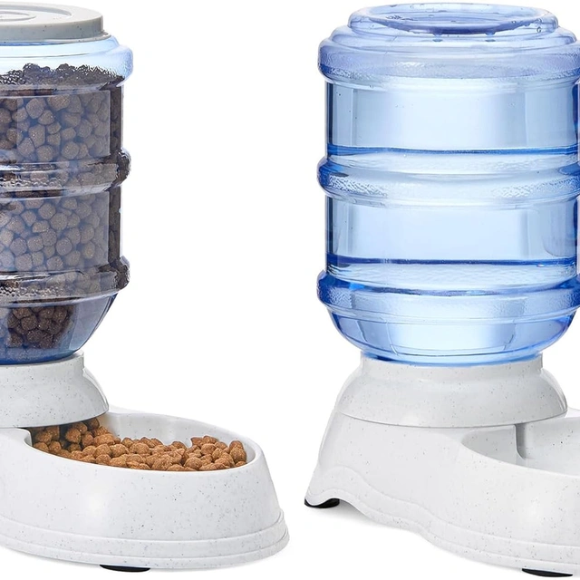 Click to view Amazon Basics Large Capacity Automatic Pet Water Dispenser and Gravity Feeder Set