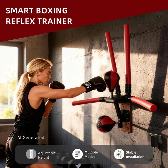 Click to view Smart Boxing Reflex Trainer Wall-Mounted Punching System with Striking Poles and Speed Balls