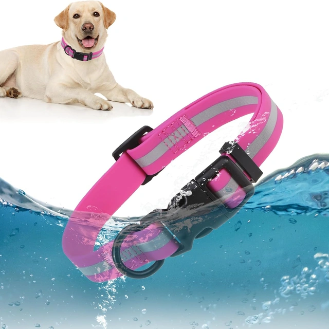Click to view ## DILLYBUD Soft Silicone IP68 Waterproof Reflective Dog Collar for Medium Dogs
